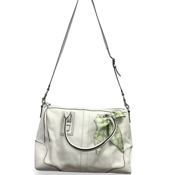 ❇️ Coach Hamptons Chalk White Leather Satchel Convertible Shoulder Bag w/ Scarf - Picture 2 of 15